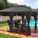 Pawilon ogrodowy 3x4 m MINZO antracyt zasłony LED