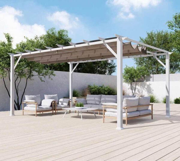 Biała pergola ogrodowa 3,5x5m z brązowym dachem