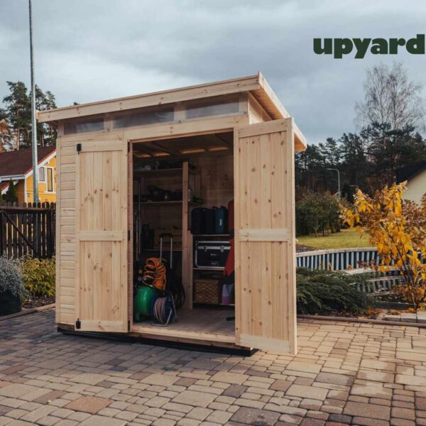domek na narzędzia upyard 1,7x2 m naturalny na żywo zdjęcie w ogrodzie