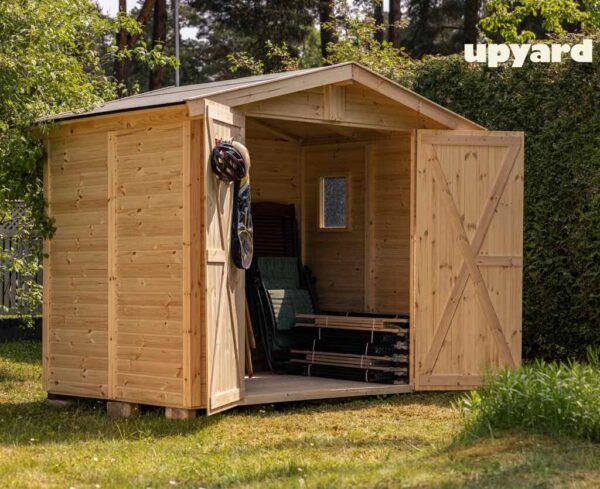 narzedziownia-upyard-17x24-m-naturalna-bez-impregnacji zdjęcie realne z otwartymi drzwiami