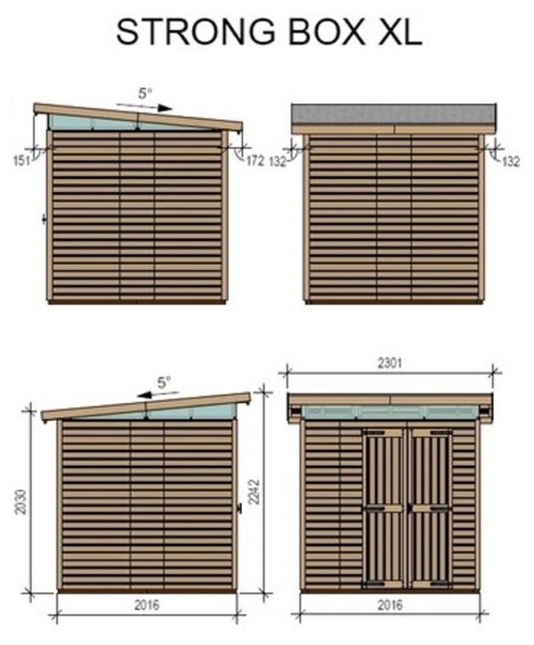 narzedziownia-2x2-naturalna, domek ogrodowy szczegółowe wymiary