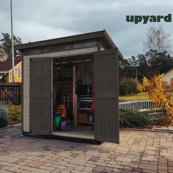 domek-na-narzedzia-upyard-17x2-m-szary na żywo otwarte