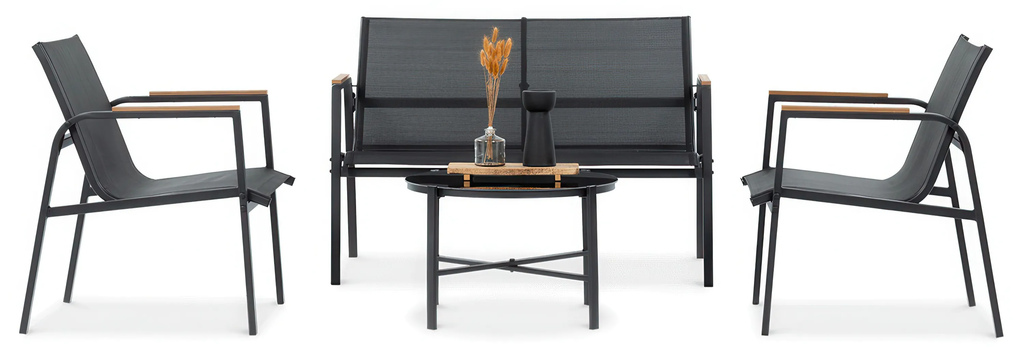 zestaw-mebli-mango-caffe-black-stolik-sofa-dwa-fotele-czarny widok od frontu