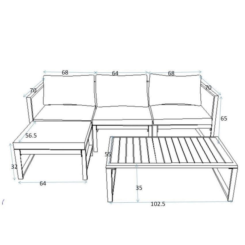 Venture-Home-Salvador-9555-400-naroznik-ogrodowy-ze-stolikiem-kawowym-aluminium-bialy wymiary
